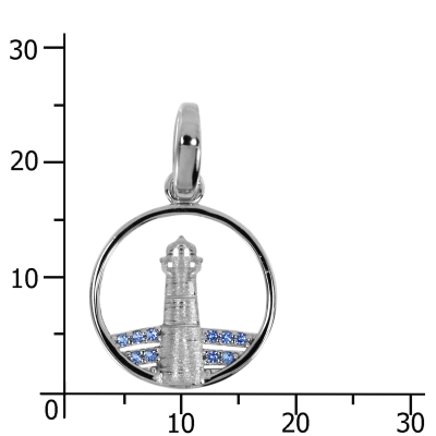 Anhänger Silber 925/000, 15 mm, Zirkonia, blau -Leuchtturm-  Anhänger Silber 925/000, 15 mm, Zirkonia, blau -Leuchtturm-