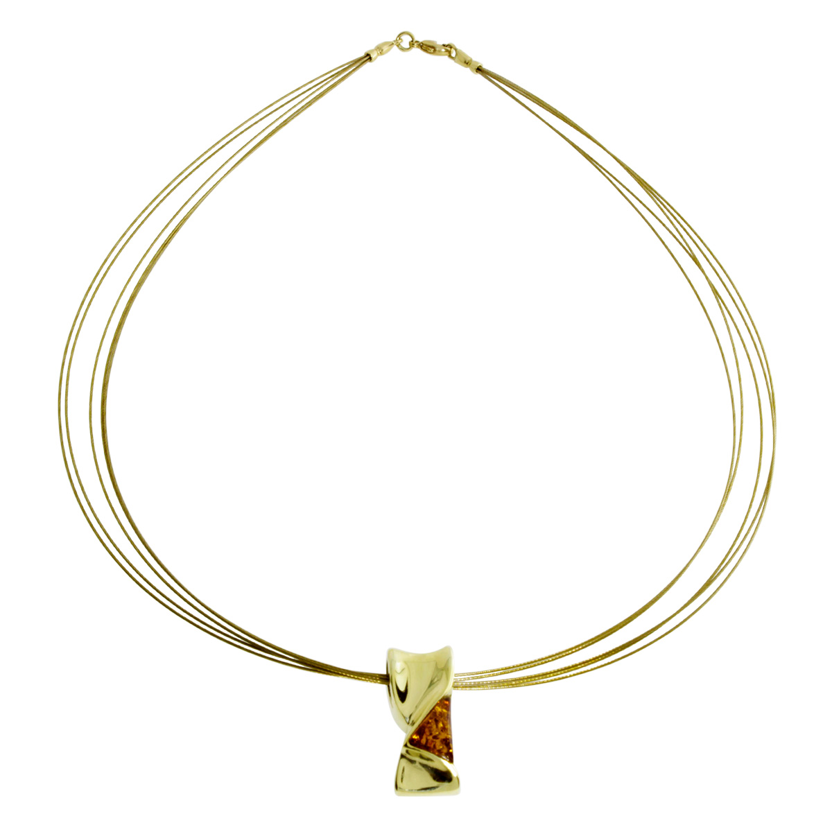 001-103205-A1421 Nyloncollier mit Anhänger, Gold 333/000, 42 cm, Bernstein