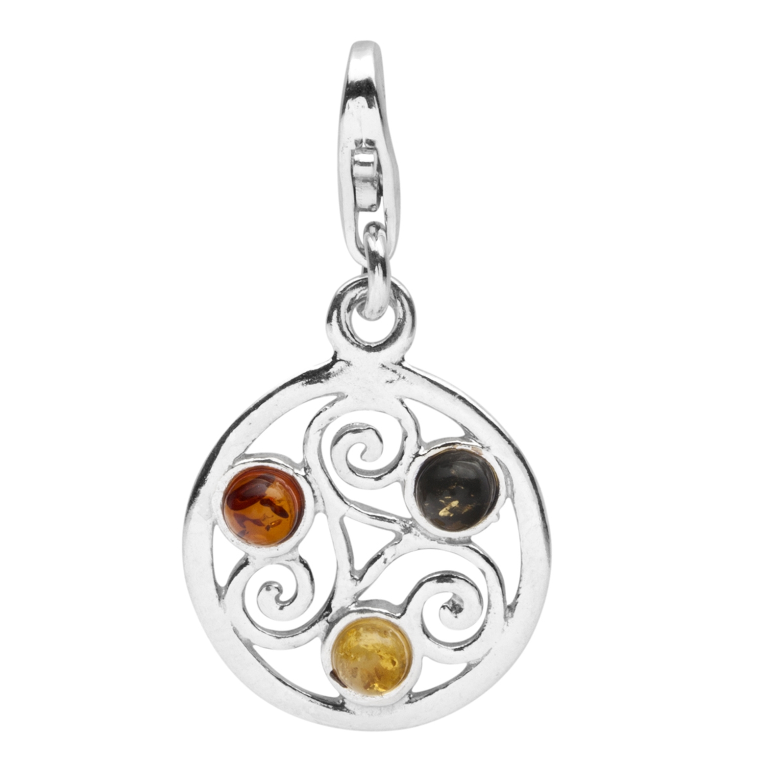 098-200570-0200 Charm Silber 925/000, keltische Fibel, Bernstein