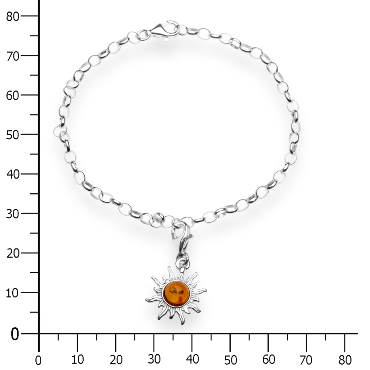 002-210002-019Ck Charmsarmband mit Anhänger Sonne, 19 cm,  Silber 925/000, Bernstein