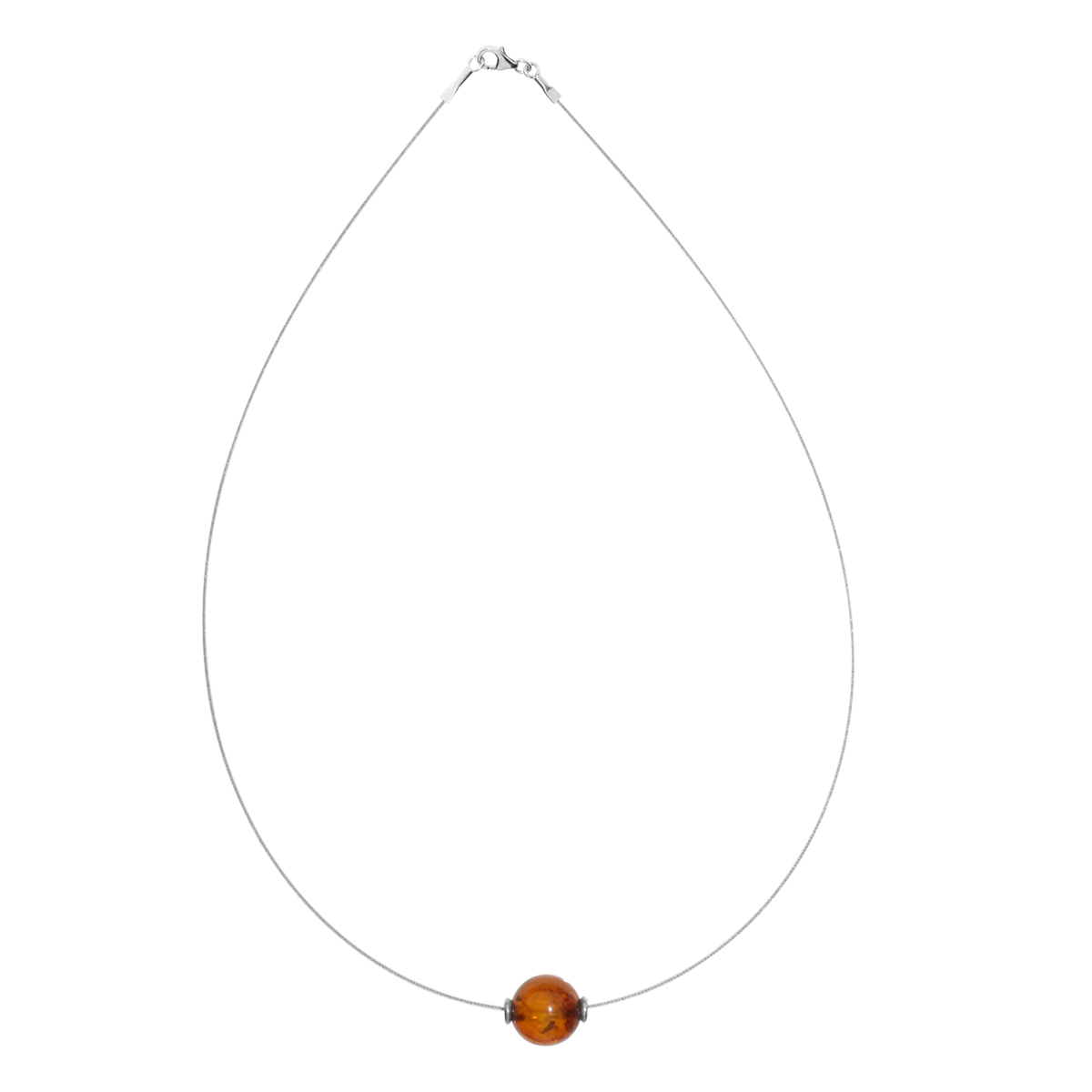 001-403112-B142 Edelstahlcollier 1/42 cm, Silber 925/000, Kugel 12 mm, Bernstein