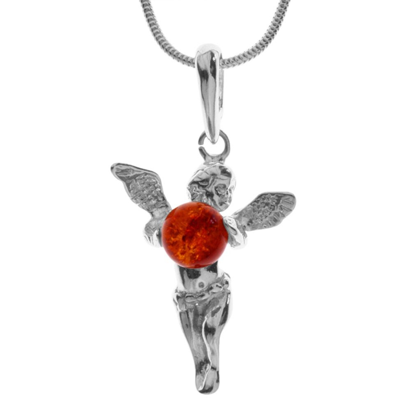 098-200460-A145 Kette mit Anhänger Engel, Silber 925/000, Bernstein, -Länge wählbar-