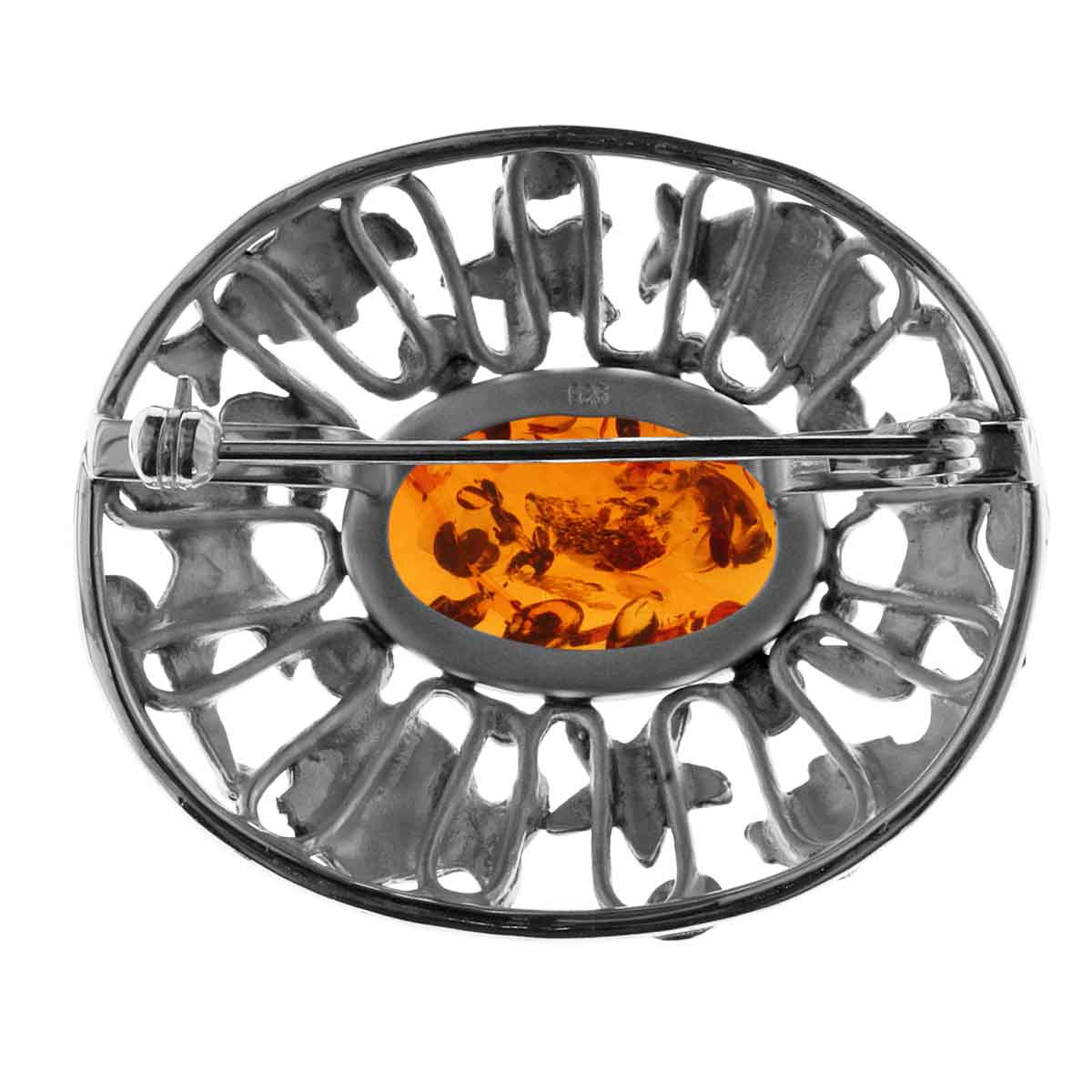 4250054222422-PT02 Brosche Fischland Silber 925/000, oxyd., Bernstein