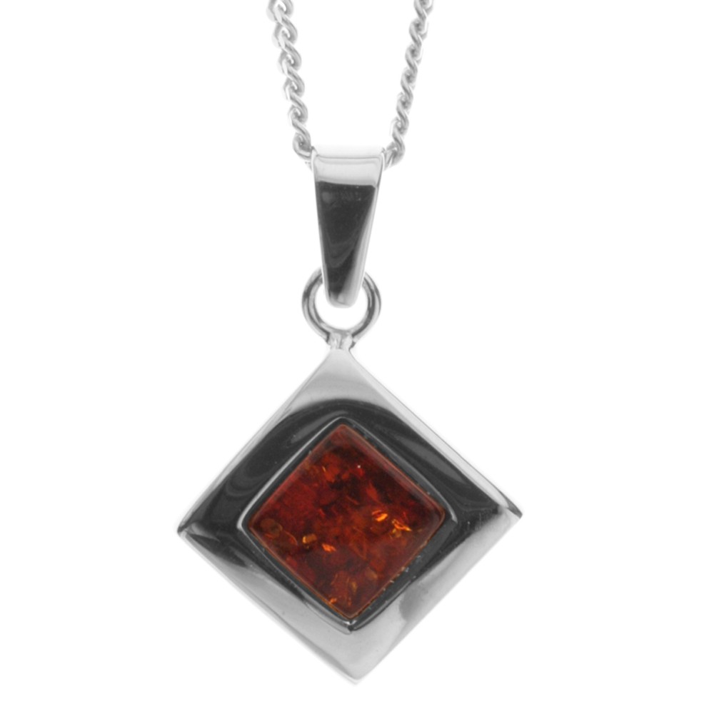 Kette mit Anhänger Silber 925/000, Bernstein, 42 oder 45 cm