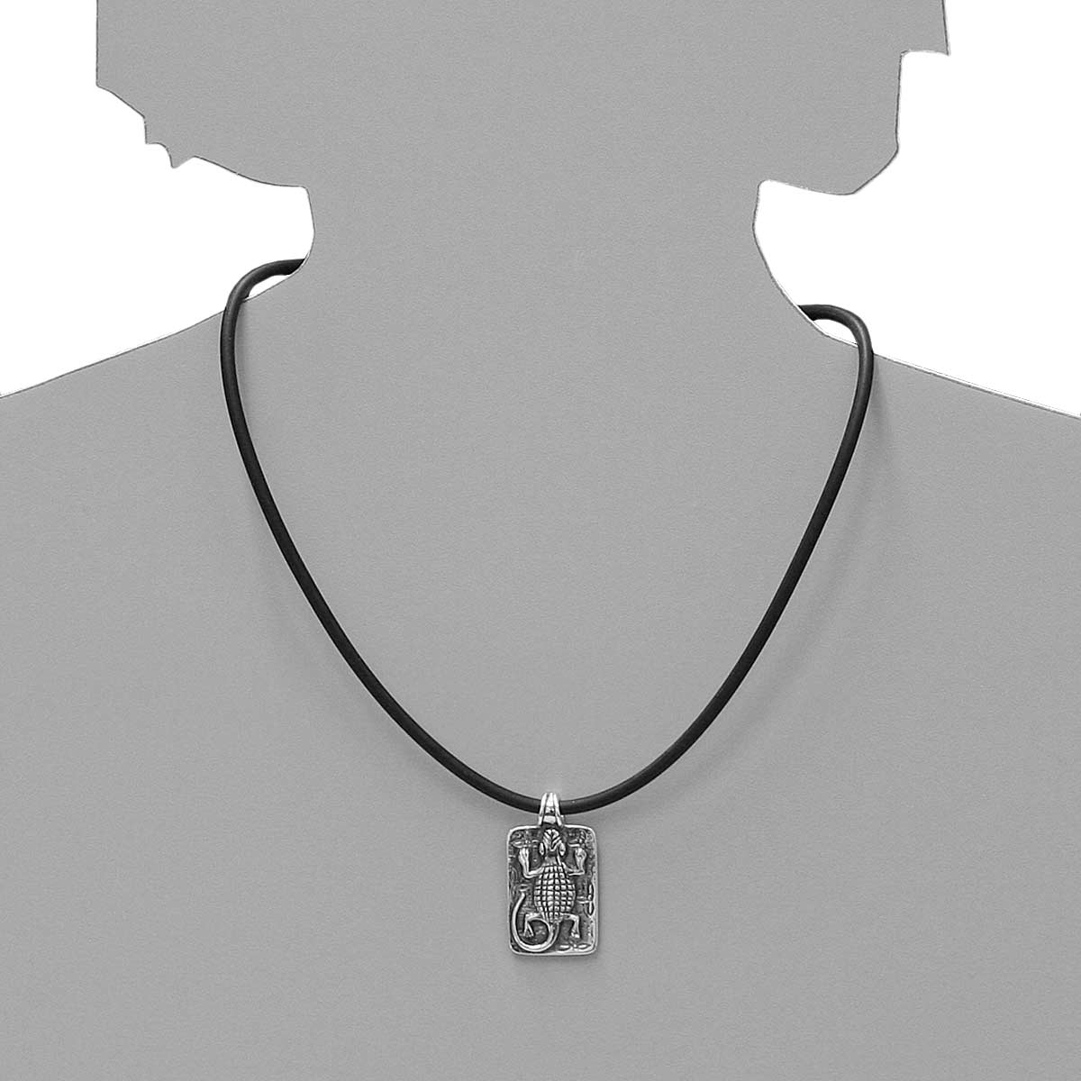 001-203574-1100s Kautschukband 3/42 cm mit Anhänger Krokodil, Silber 925/000