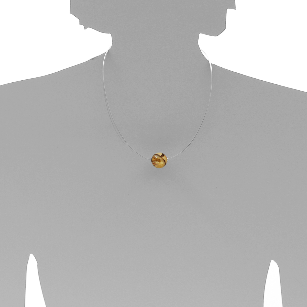 001-403117-A445s Edelstahlcollier 3/45 cm, Silber 925/000, Kugel 17 mm, Bernsteinmosaik
