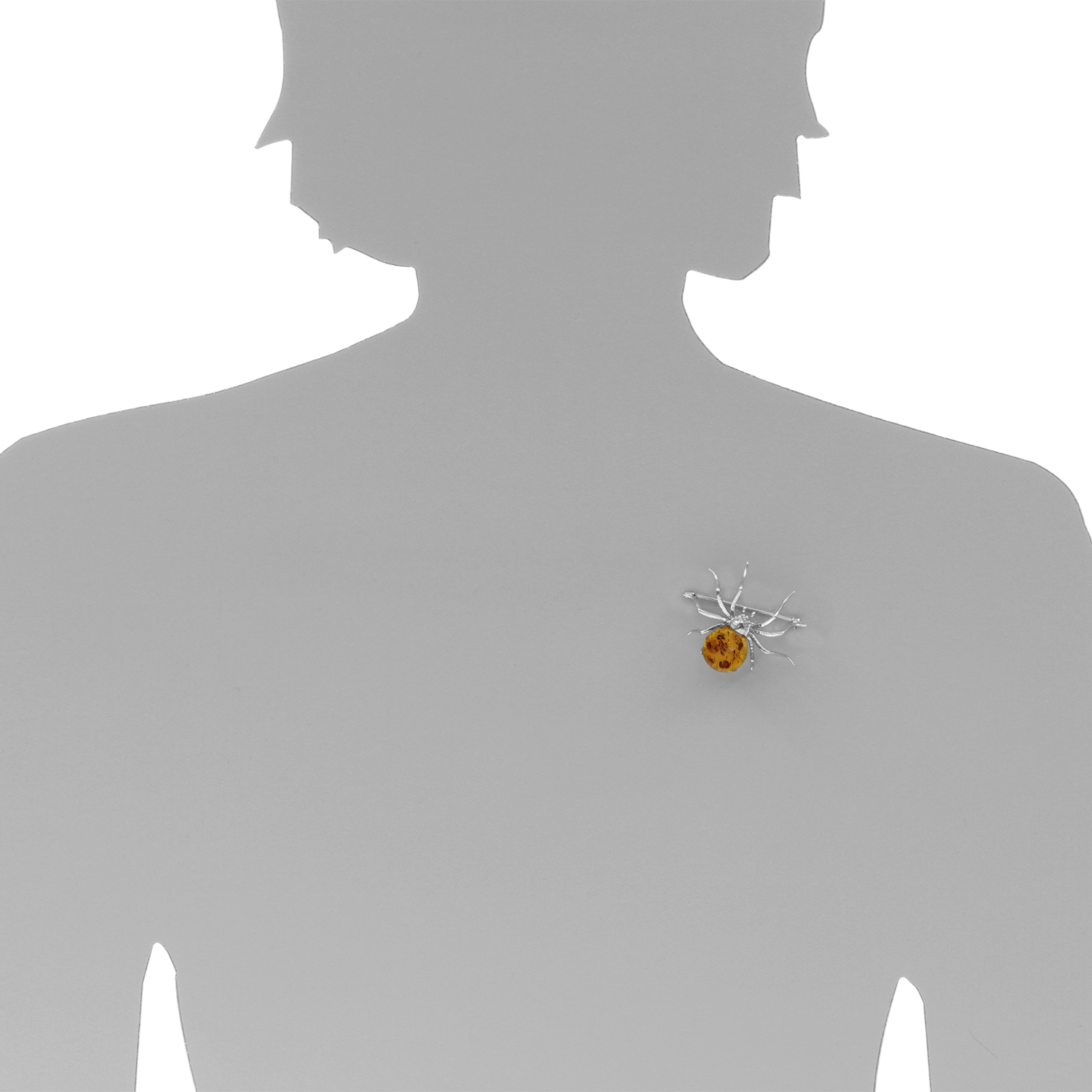 001-233041-0100s Brosche Silber 925/000, Spinne, Bernstein