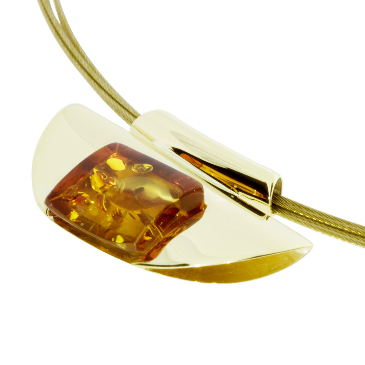001-103514-A1422 Nyloncollier mit Anhänger, Gold 333/000, 42 cm, Bernstein