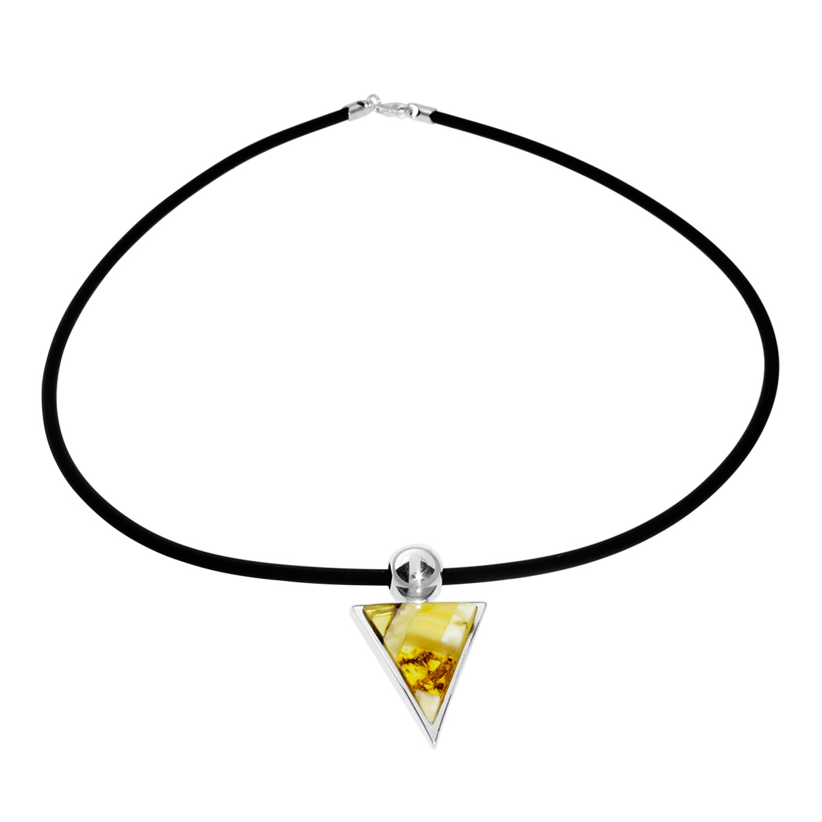Kautschukcollier 3/45 mit Anhänger, Silber 925/000, Bernstein-Mosaik