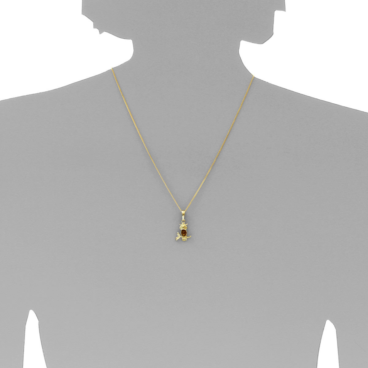 001-103649-A142s Kette mit Anhänger Gold 333/000, 42 cm, Eule, Bernstein