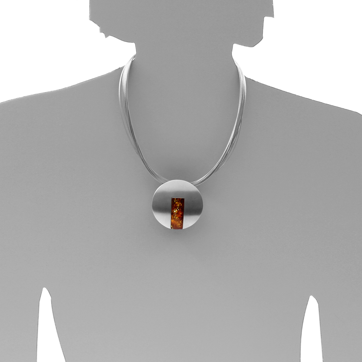 001-203472-A245s Edelstahlcollier 20/45 cm, Silber 925/000, Bernstein