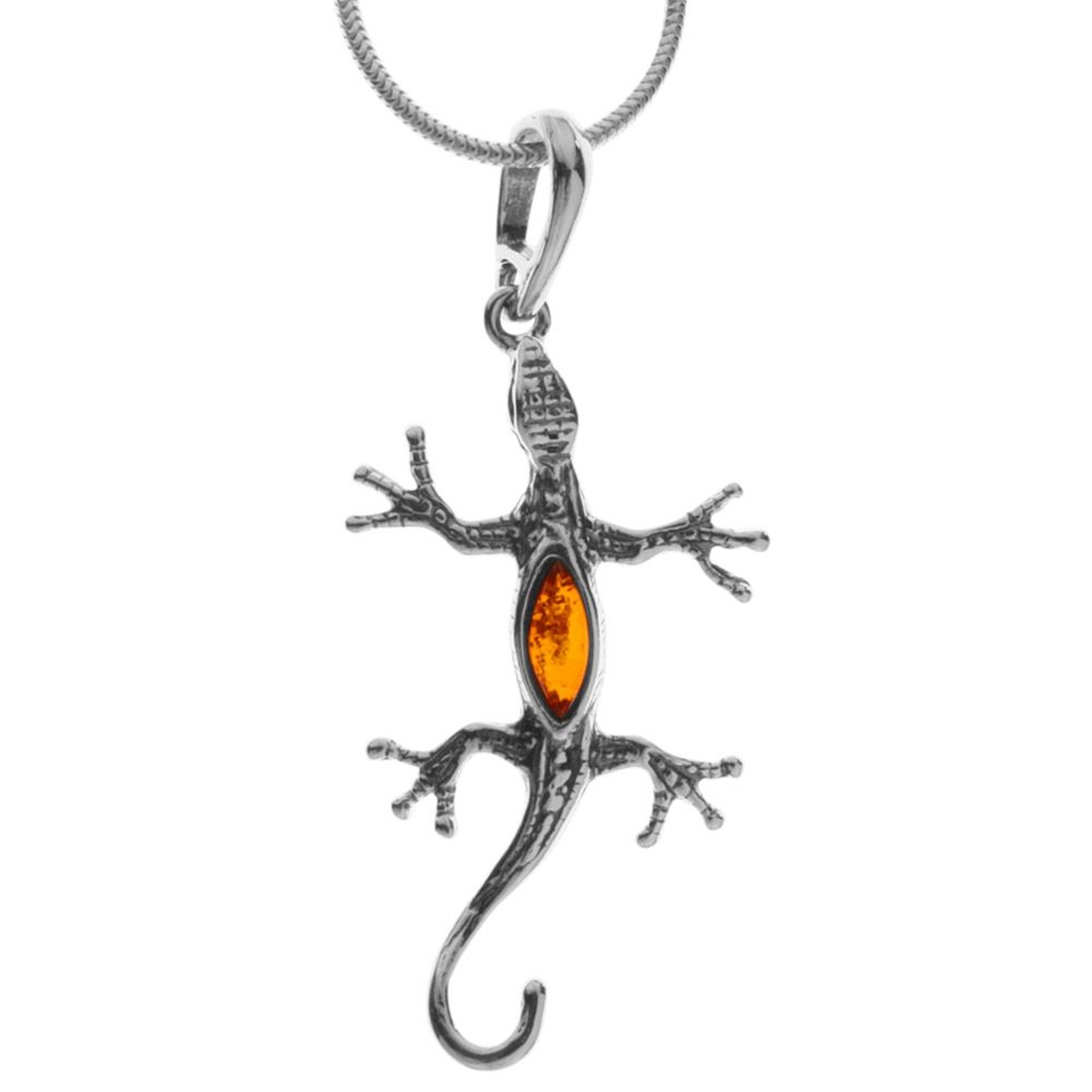 098-200480-A1429BSDRBtE8xrpl Kette mit Anhänger Salamander, Silber 925/000, Bernstein, -Länge wählbar-