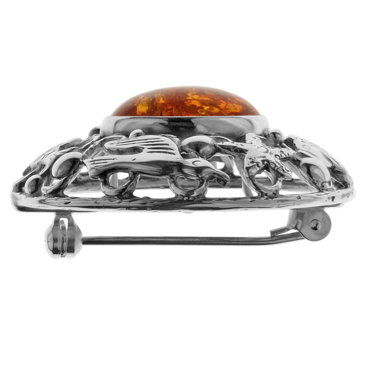 4250054222415-PT01 Brosche Fischland Silber 925/000, oxyd., Bernstein