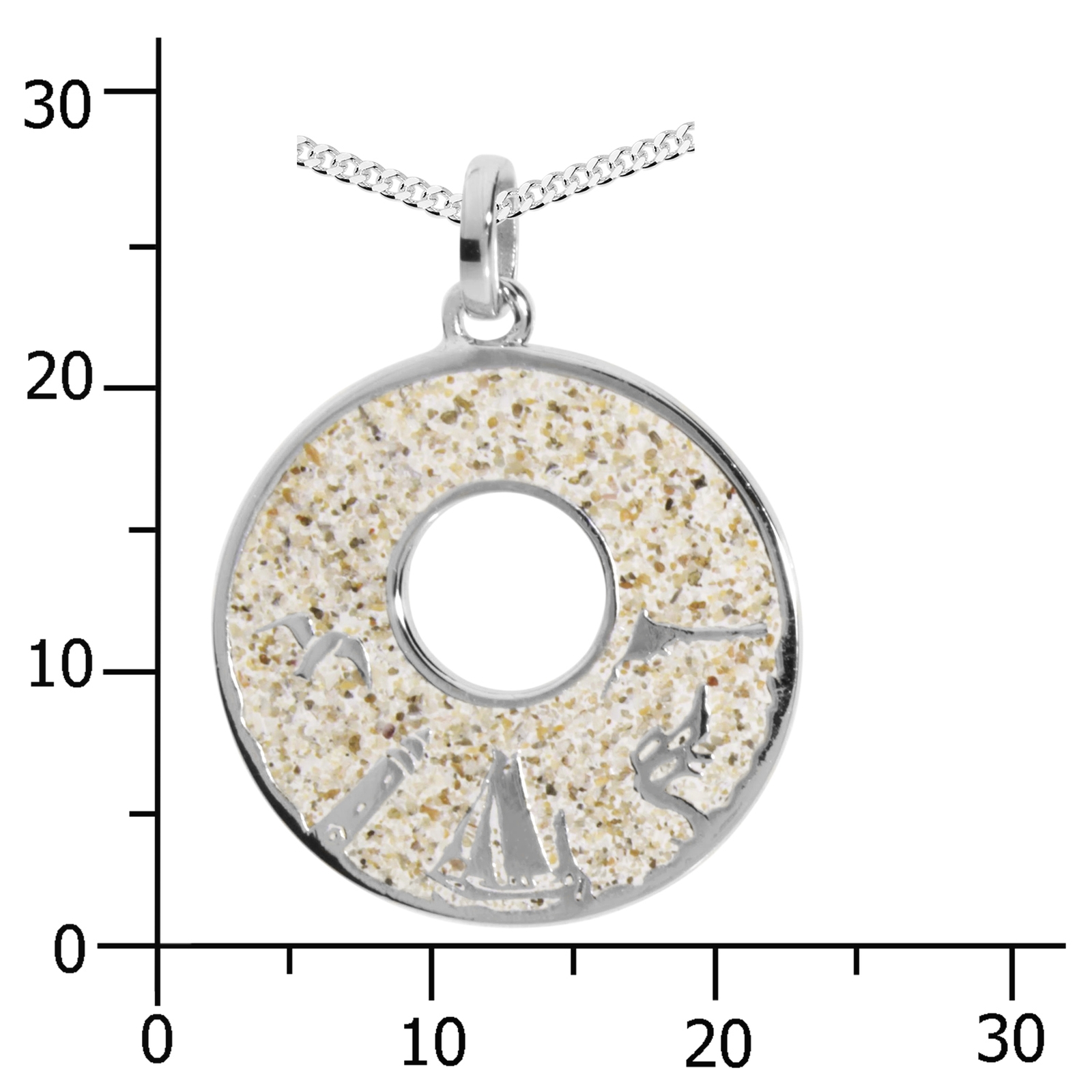 Kette mit Anhänger "Fischland-Darß-Zingst", Strandsand, Silber 925/000, -Länge wäh