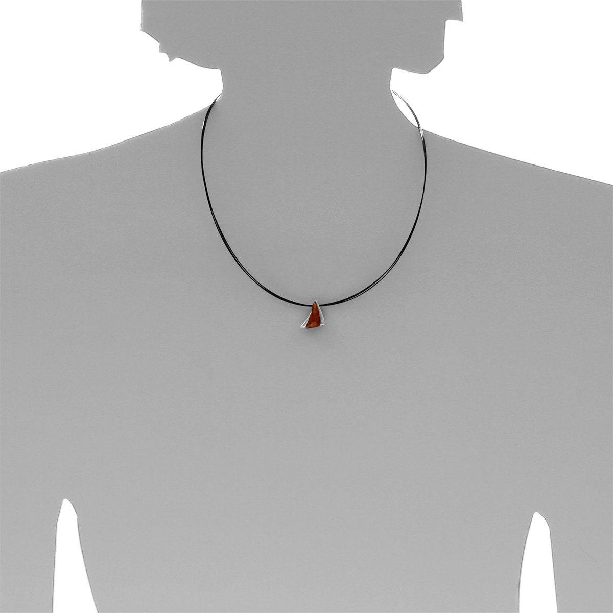 001-203611-A145s-Kopie Nyloncollier mit Anhänger, 45 cm, Silber 925/000, Bernstein
