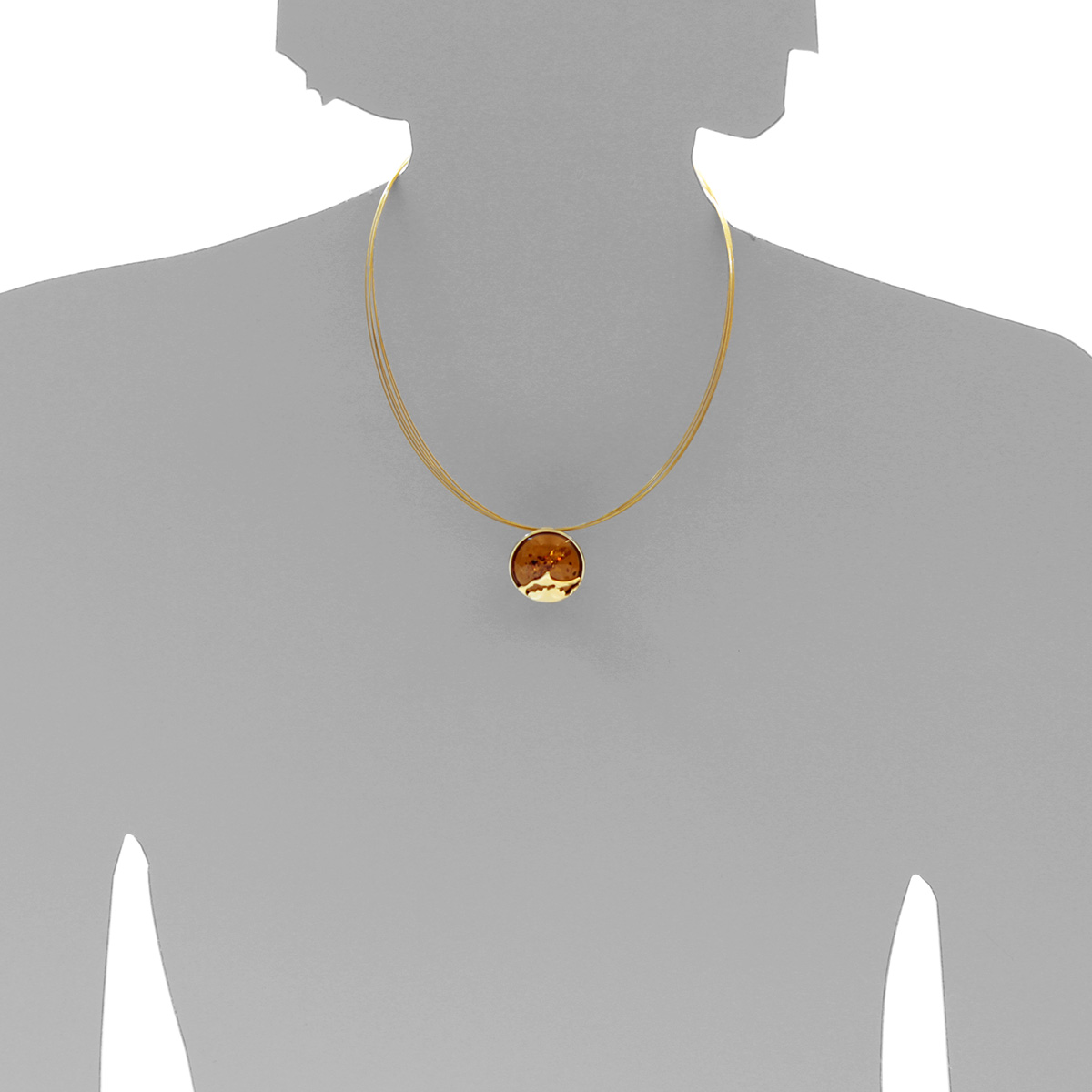001-103608-1A45s Nyloncollier mit Anhänger, Gold 333/000, Bernstein