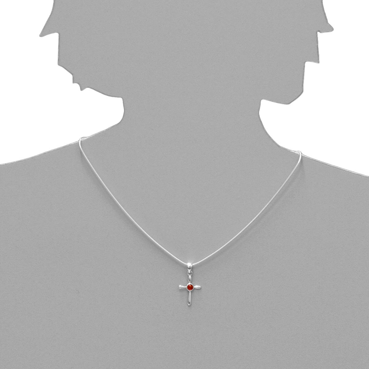 001-203429-A142s Kette mit Anhänger Silber 925/000, Kreuz, Bernstein, 42 cm