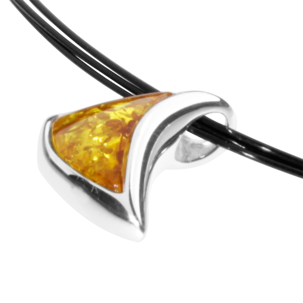 001-203427-A1421 Nyloncollier 3/42 cm, Silber 925/000, Bernstein