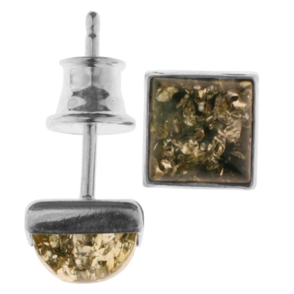 036-26G008-0003 Ohrstecker 6x6 mm gefasst, Silber 925/000, Bernstein
