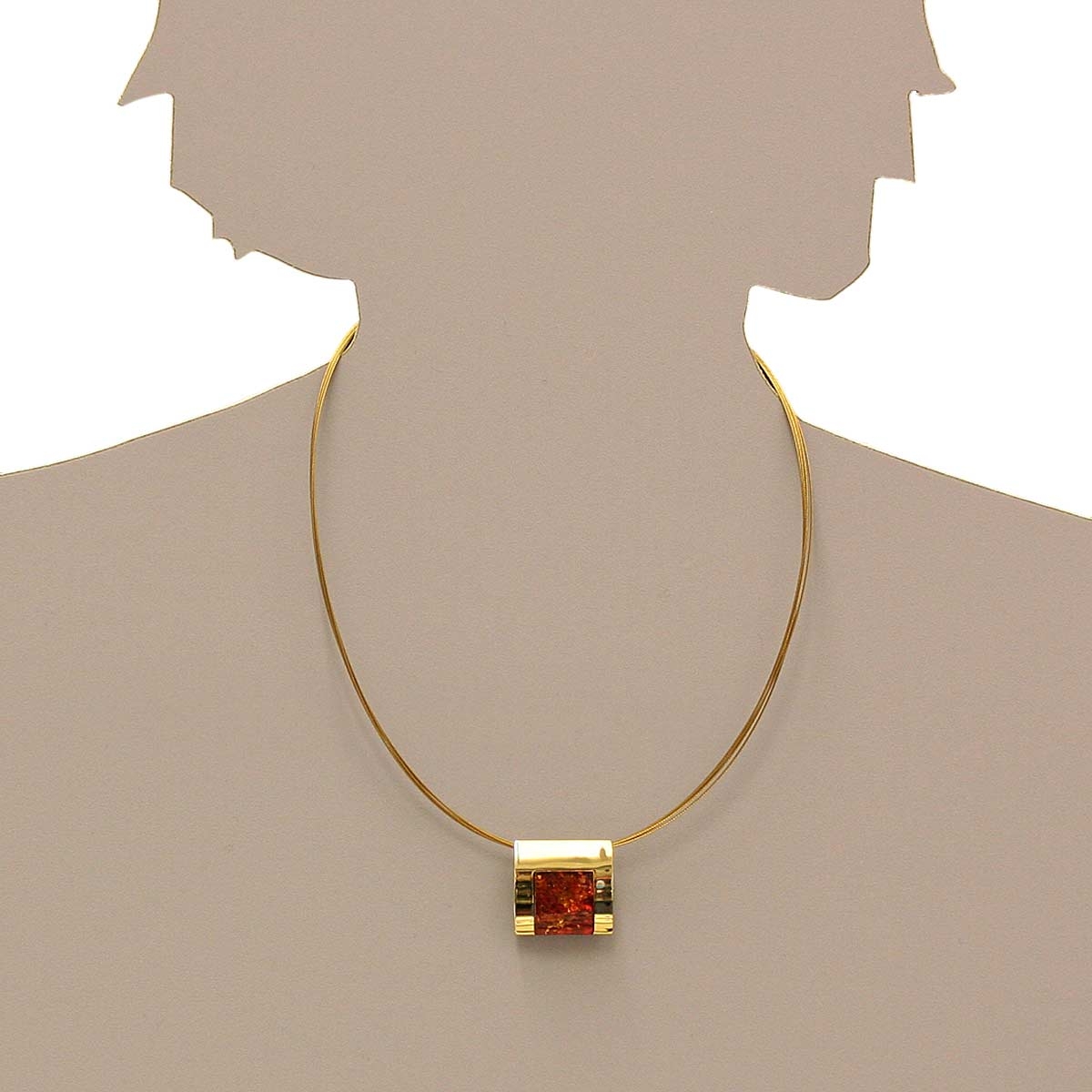 001-103476-A145s Nyloncollier mit Anhänger, Gold 333/000, 45 cm, Bernstein