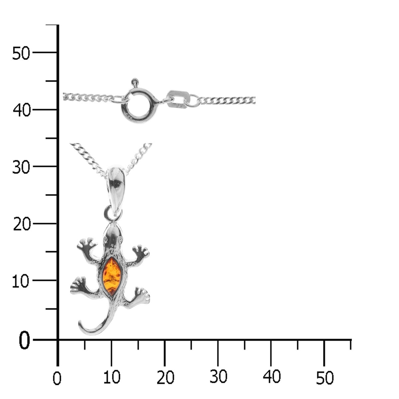 098-200485-A142k Kette mit Anhänger Salamander, Silber 925/000, Bernstein, -Länge wählbar-