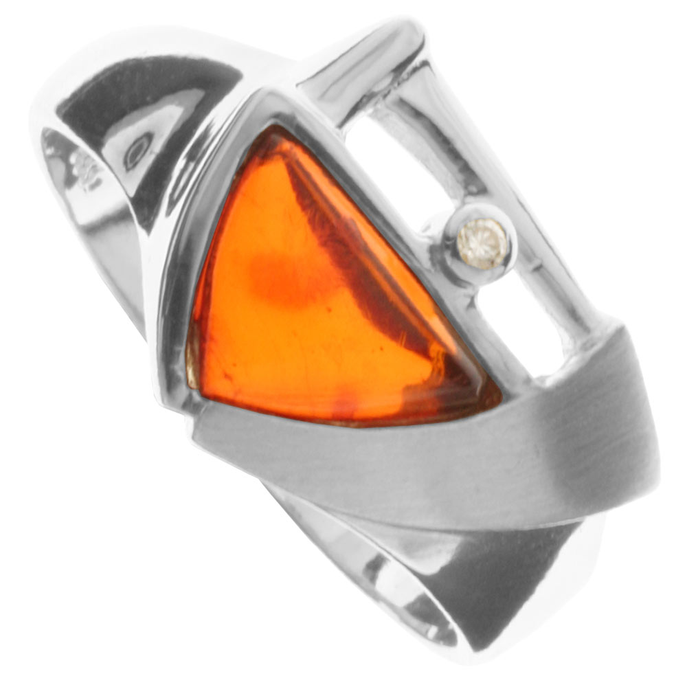 Ring Silber 925/000, Bernstein/Zirkonia -Größe wählbar-