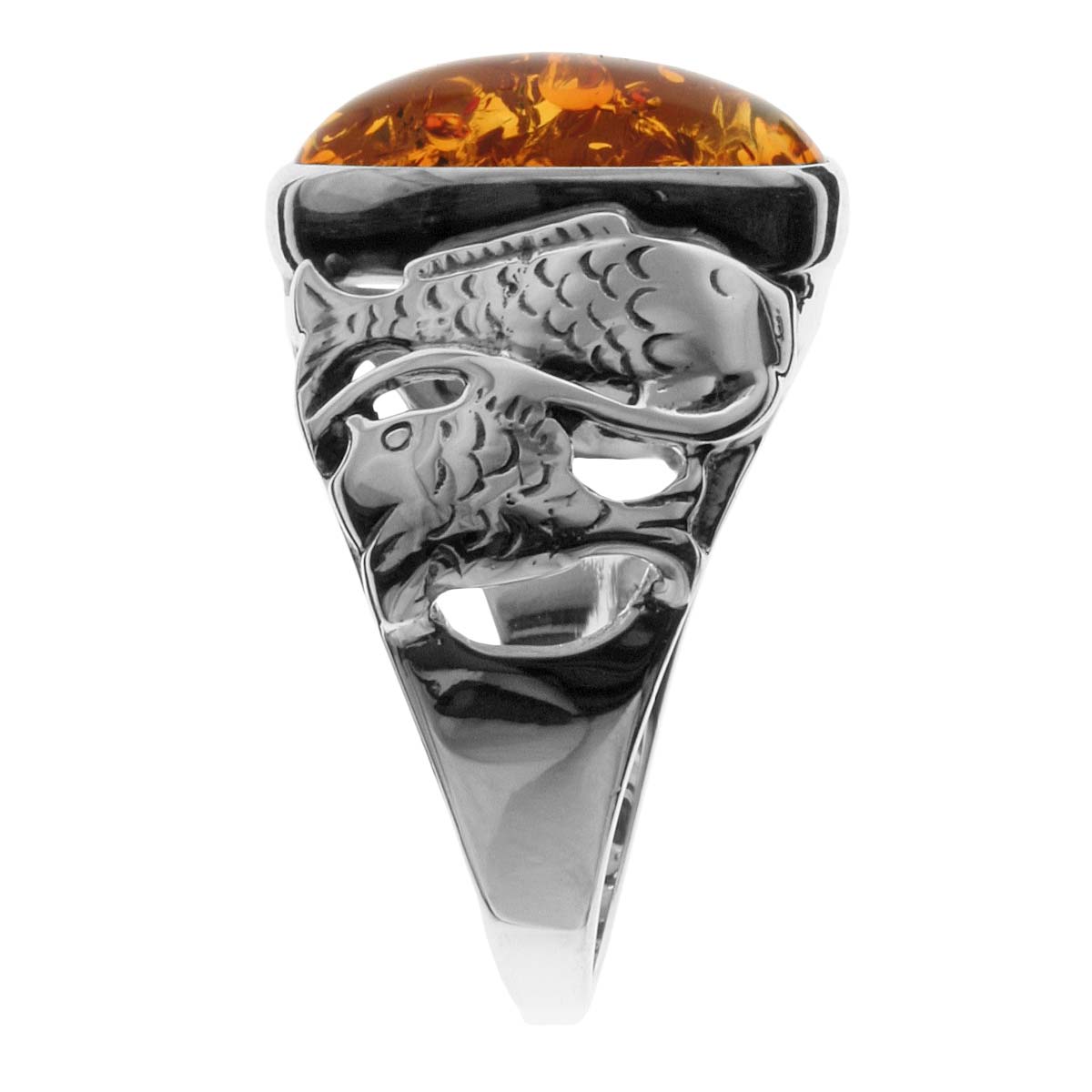 Ring Fischland Silber 925/000, oxyd., Bernstein -Größe wählbar-