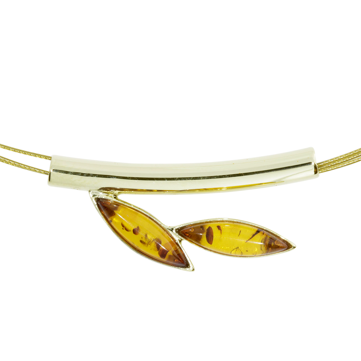 Nyloncollier mit Anhänger, Gold 333/000, 42 cm, Bernstein