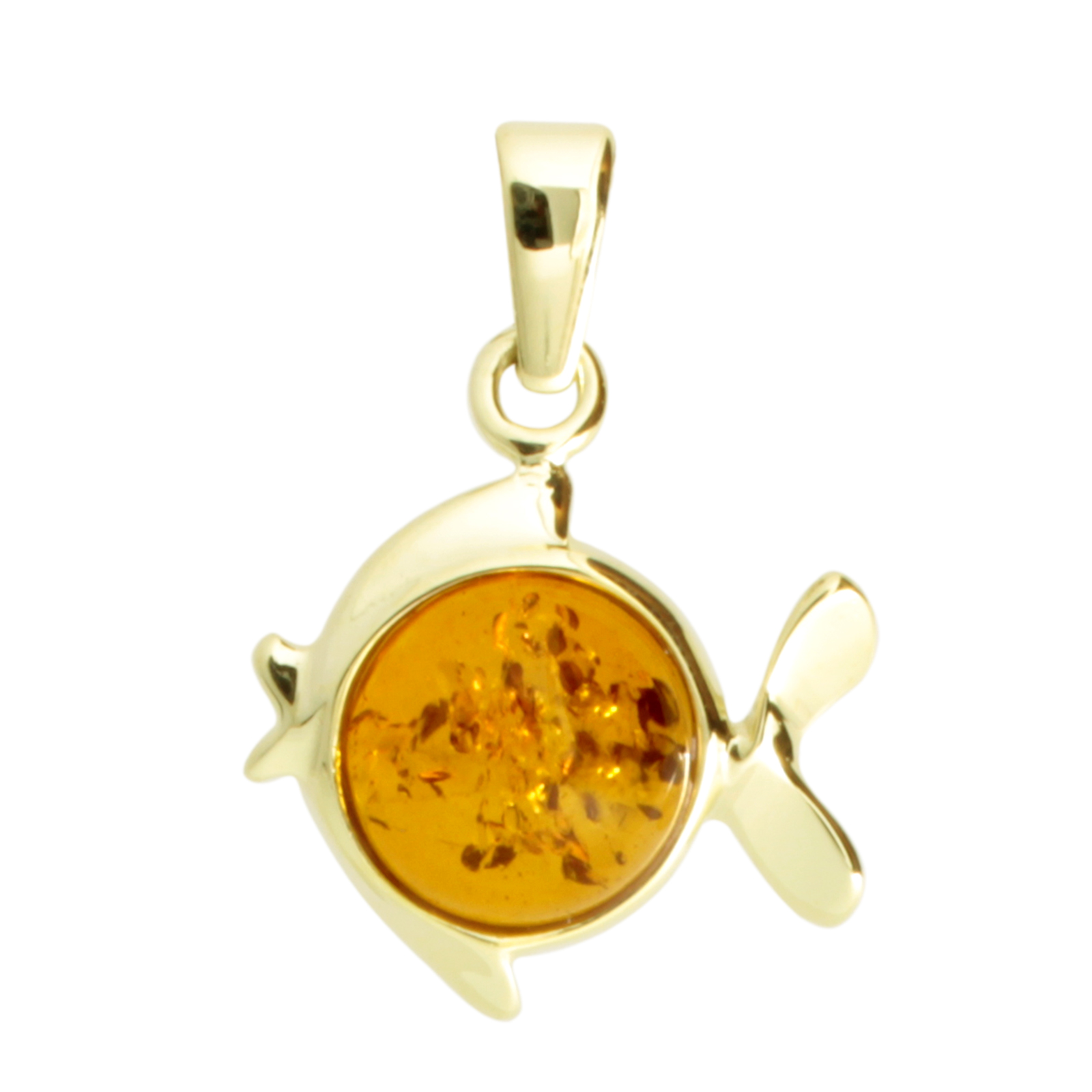 001-100610-0001 Anhänger Gold 333/000, Fisch, Bernstein