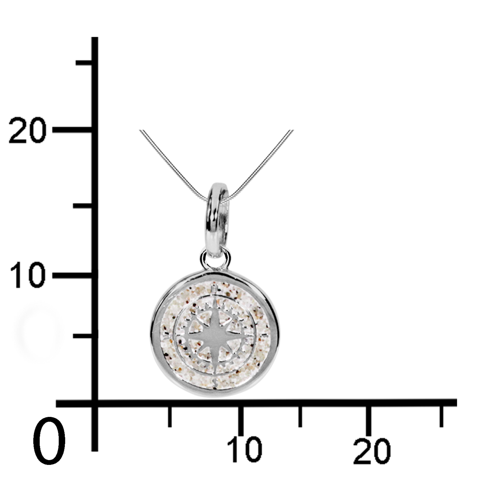 Kette mit Anhänger Silber 925/000, "Kompass", Strandsand -Länge wählbar-