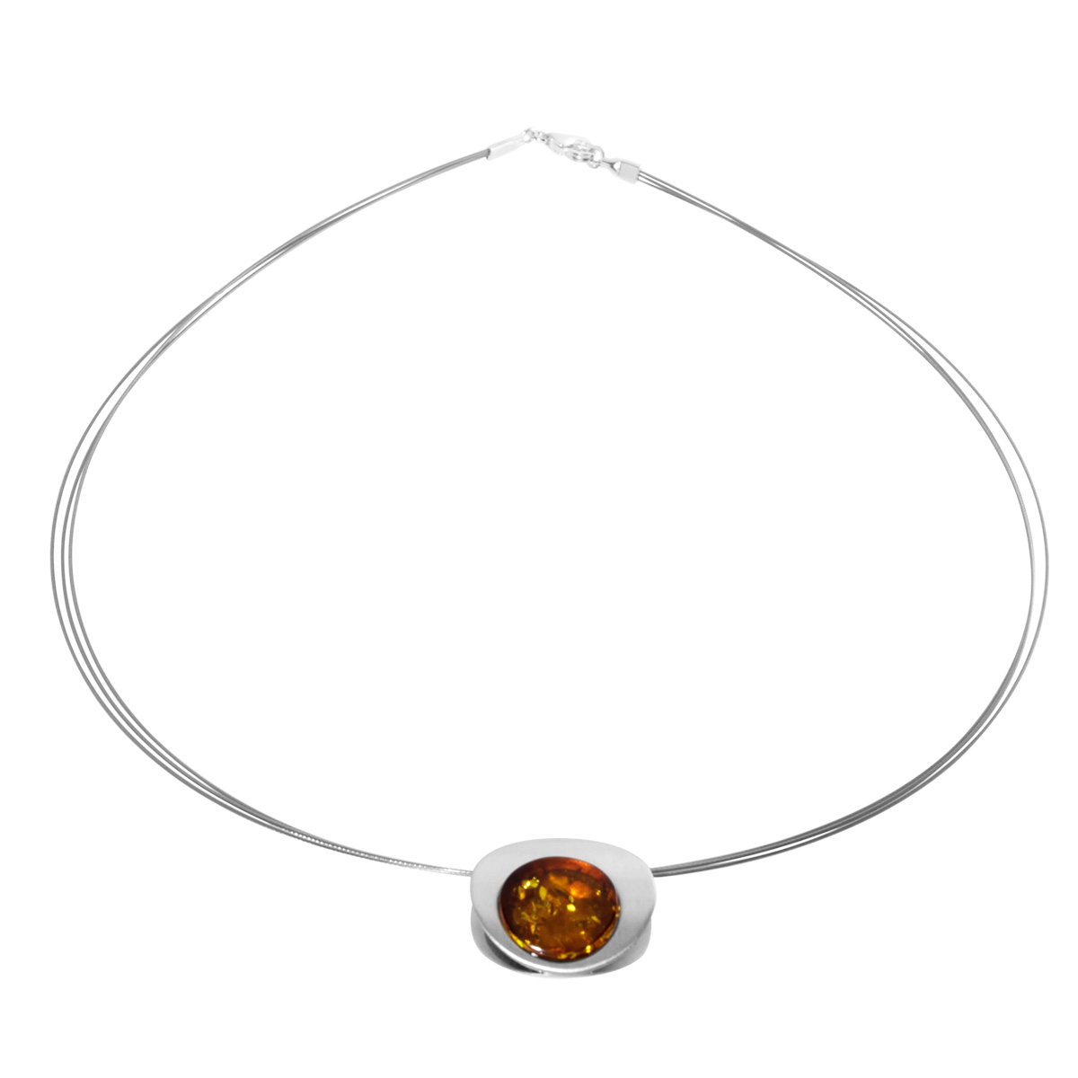 001-203512-C1421 Edelstahlcollier 3/42 cm, Silber 925/000, Bernstein