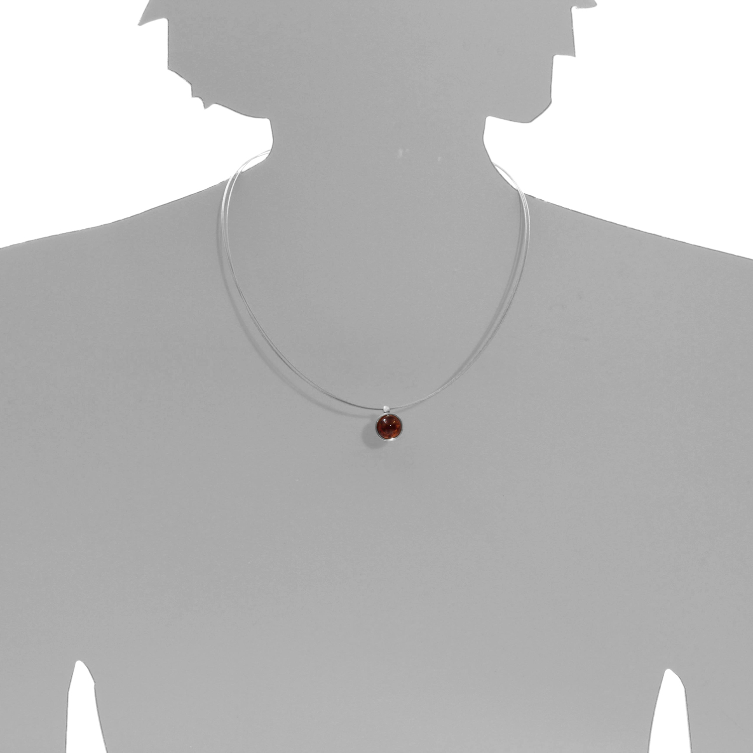 001-203702-C142s Edelstahlcollier 3- fach, mit Anhänger,  Silber 925/000, Bernstein, 42 oder 45 cm, Sarah Vicenza