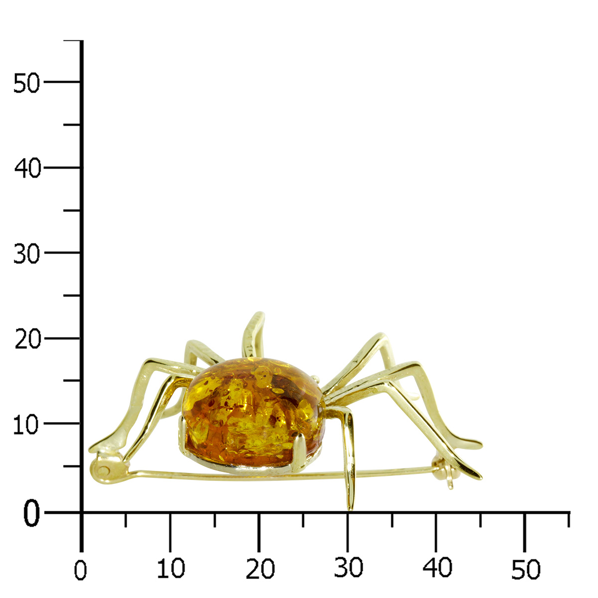 001-233041-0200k Brosche Silber vergoldet, Spinne, Bernstein