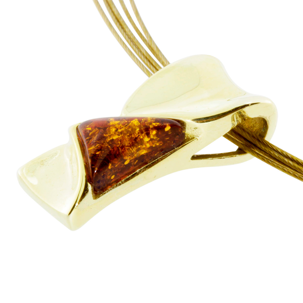 001-103205-A1422 Nyloncollier mit Anhänger, Gold 333/000, 42 cm, Bernstein