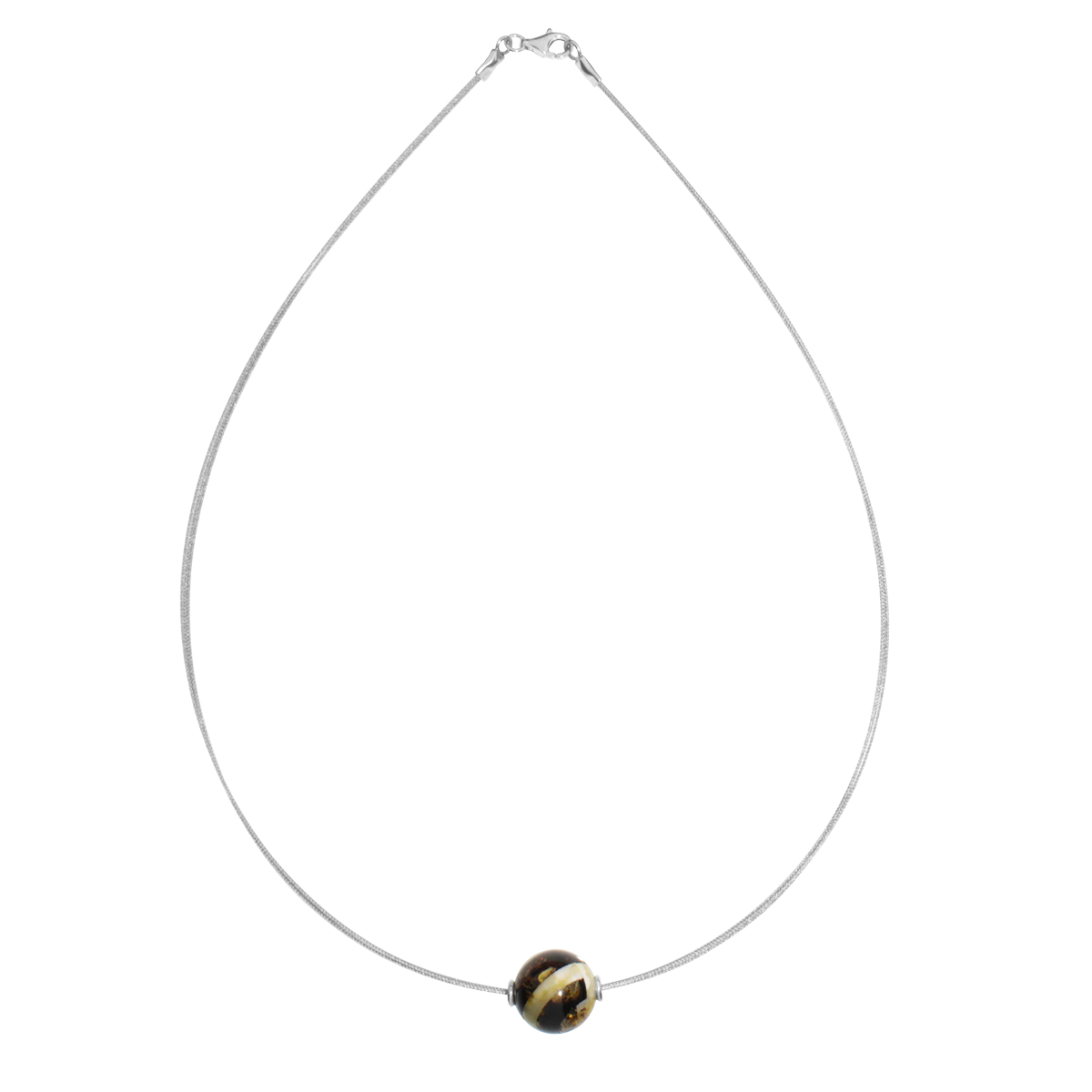 001-403114-A442 Edelstahlcollier 3/42 cm, Silber 925/000, Kugel 14 mm, Bernsteinmosaik