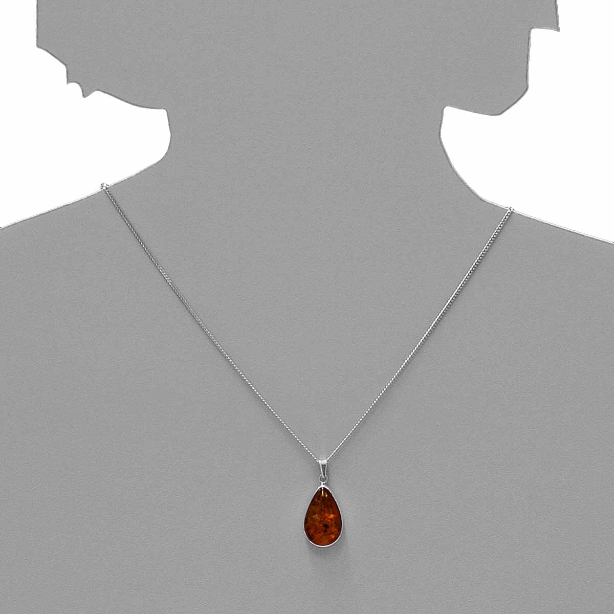 001-201393-A142s Kette mit Anhänger Silber 925/000, Bernstein, -Länge wählbar-