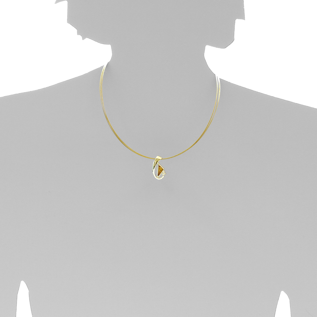 001-100595-A142s Nyloncollier mit Anhänger, Gold 333/000, 42 oder 45 cm, Bernstein/ Zirkonia