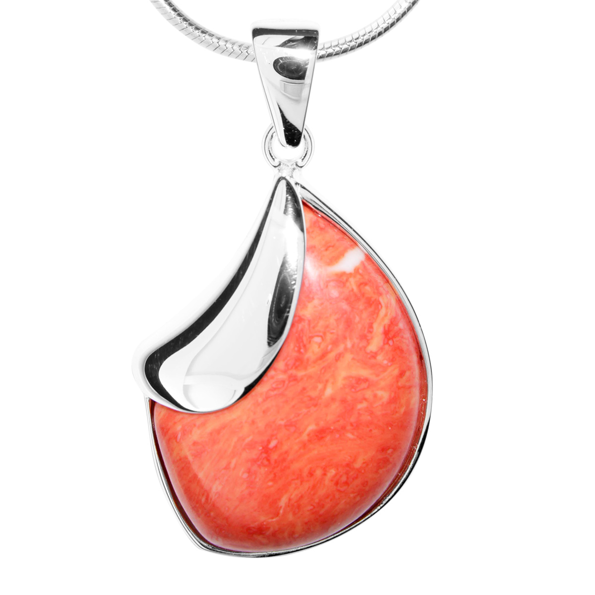 001-201362-A545 Kette mit Anhänger, Silber 925/000, 45 cm, rek. Koralle
