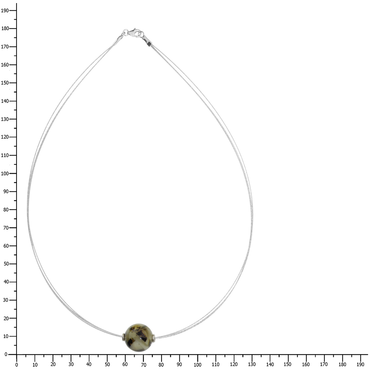 001-403115-A445kPHMJHOf2h3U1o Edelstahlcollier 3/45 cm, Silber 925/000, Kugel 15 mm, Bernsteinmosaik