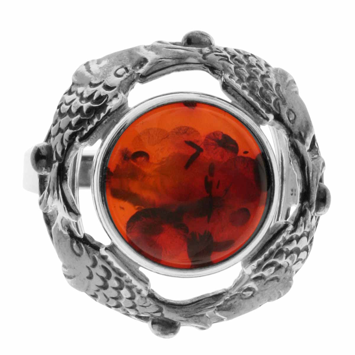Ring Fischland Silber 925/000, oxyd., Bernstein -Größe wählbar-