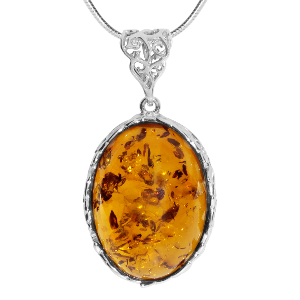 Kette mit Anhänger Silber 925/000, 42 oder 45 cm, Bernstein