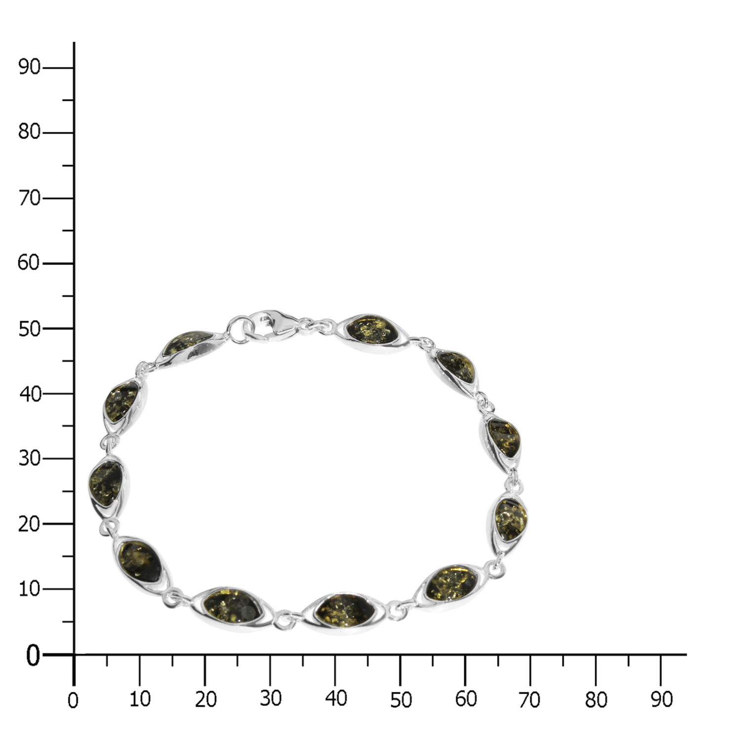 089-210184-0100k Armband, Silber 925/000,  Bernstein grün