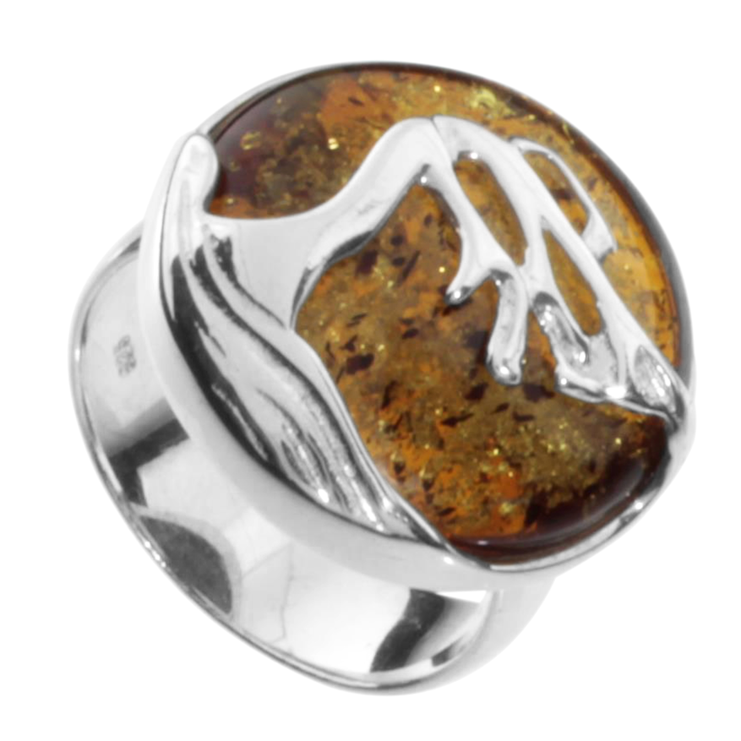 Ring Silber 925/000, "Windflüchter", Bernstein grün -Größe wählbar-