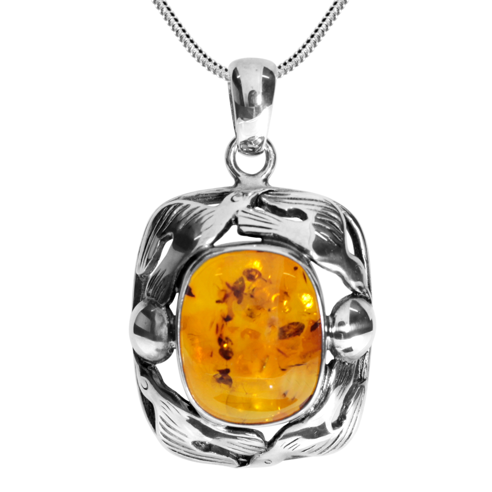 Kette mit Anhänger, Fischland, Silber 925/000, oxyd., Bernstein Kette mit Anhänger, Fischland, Silber 925/000, oxyd., Bernstein
