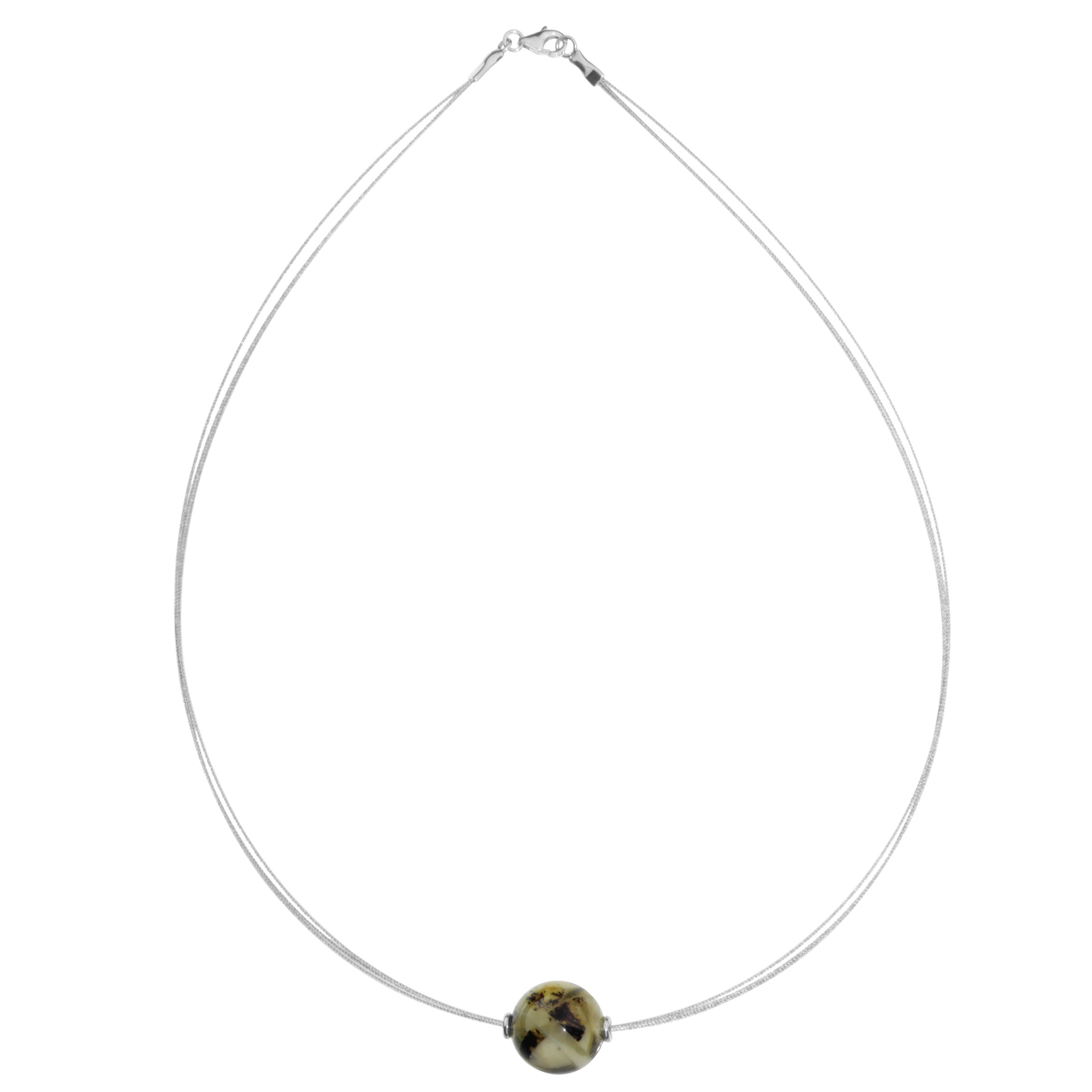 001-403115-A445zvEJEu0F408VZ Edelstahlcollier 3/45 cm, Silber 925/000, Kugel 15 mm, Bernsteinmosaik