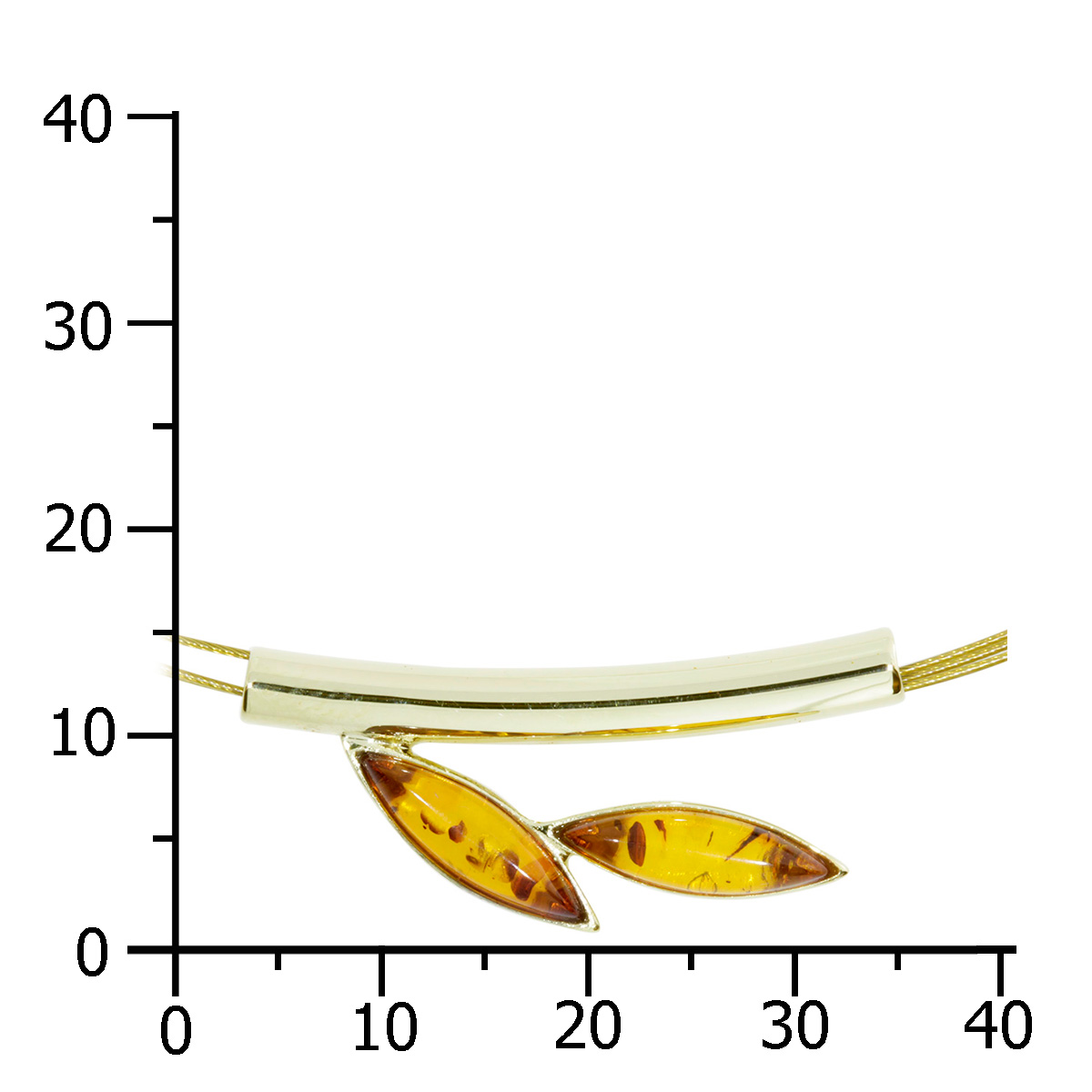 001-103389-A142k Nyloncollier mit Anhänger, Gold 333/000, 42 cm, Bernstein