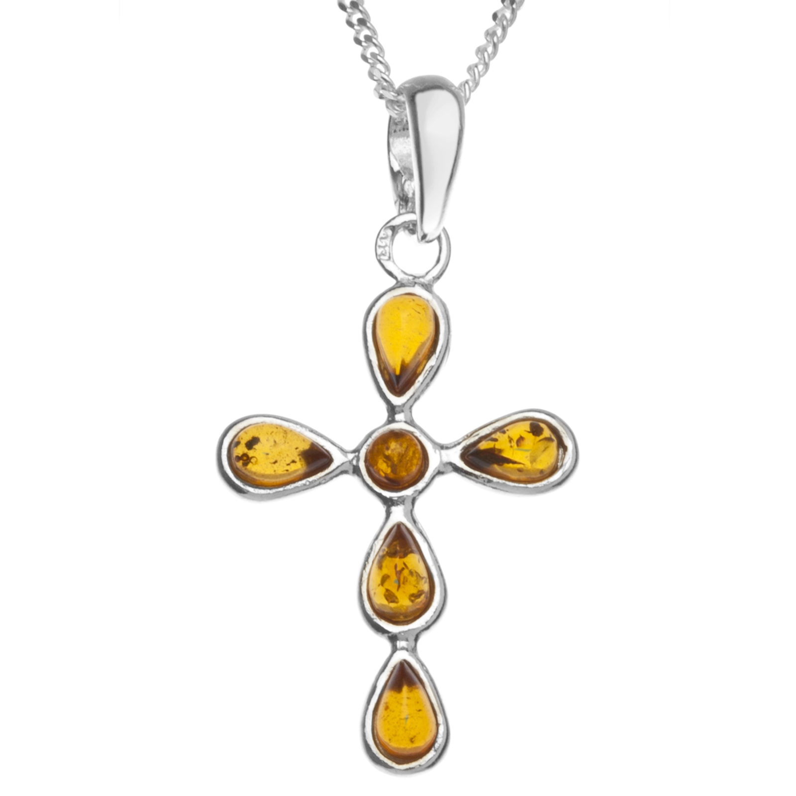 098-200430-A142 Kette mit Anhänger Kreuz, Silber 925/000, Bernstein,-Länge wählbar-