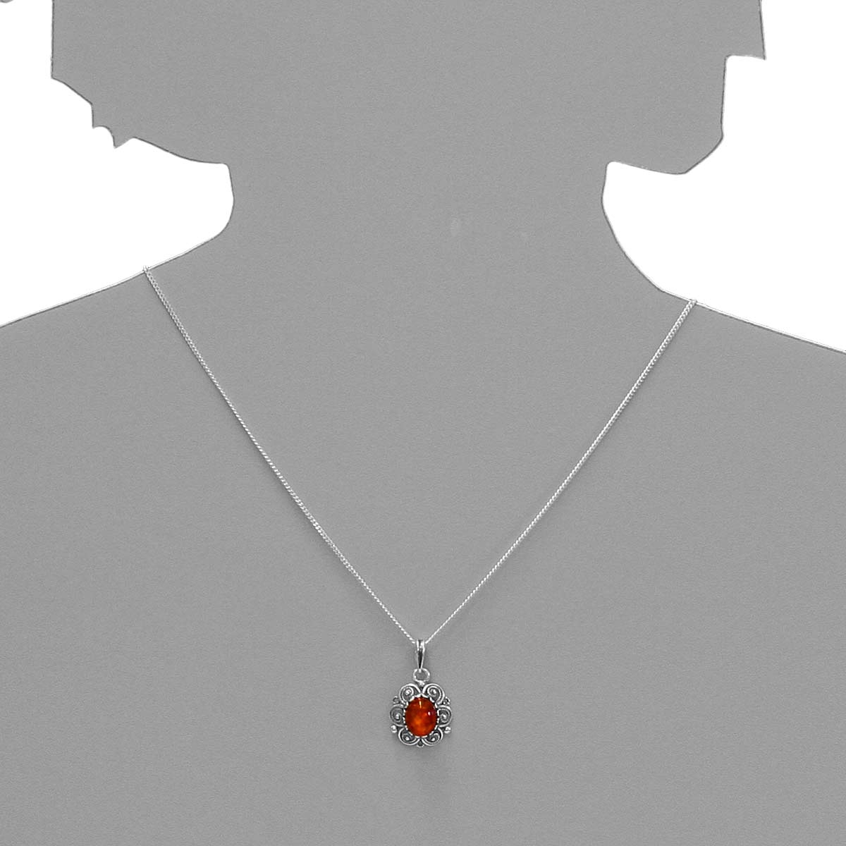 043-201074-A142s Kette mit Anhänger Silber 925/000, Bernstein, -Länge wählbar-