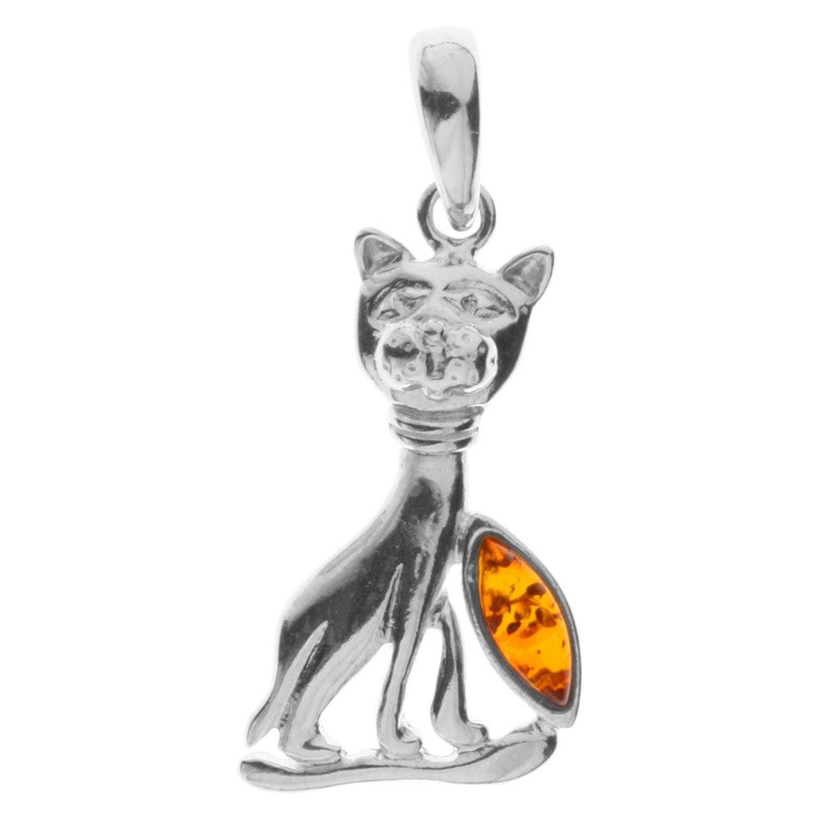 098-200410-0100 Anhänger Katze, Silber 925/000, Bernstein