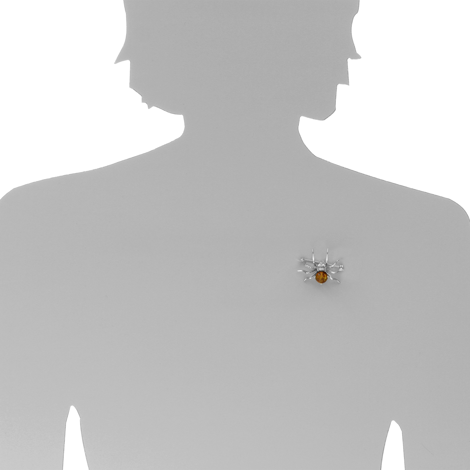 001-233040-0100s Brosche Silber 925/000, Spinne, Bernstein